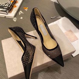 Luxurys Designers Shoes women high heels quality designer party wedding bride ladies sandals fashionable sexy dress pointed leather rivets sequins 34-42 8.5CM