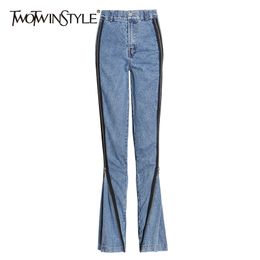Streetwear Patchwork Zipper Jeans For Women High Waist Wide Leg Casual Denim Trousers Female Fashion Clothing 210521