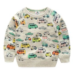 Spring Autumn 2 3 4 5 6 7 8 9 10 Years Children Cotton Long Sleeve Cartoon Car Print Kids Child School Baby Boy Sweatshirt 210529