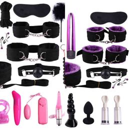 NXY SM Sex Adult Toy Vrdios Lots Toys for Women Bdsm Erotic Nipple Clamps Handcuffs Whip Anal Plug Gag Vibrator Bondage Set Games y Shop1220