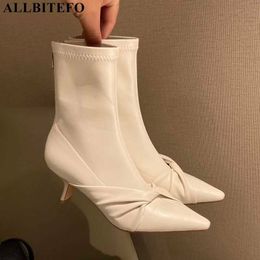 ALLBITEFO high quality Elastic material autumn fashion sexy ankle boots for women brand high heel shoes women boots women shoes 210611