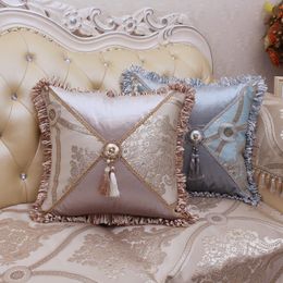 Cushion/Decorative Pillow Luxury Jacquard Tassel Cushion Cover Pillowcase Beige/light Blue Fringes Waist For Backrest
