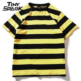 T-shirt à rayures blanches noir jaune noir vintage hip hop hip hop harajuku tops tee hommes femmes rayé t-shirtwear streetwear manches courtes 210322