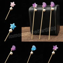 Chinese Style Hairpins Simulated Pearl Heart Star Hair Stick Vintage Hair Pins Clips For Women Hairpiece Jewellery Accessory