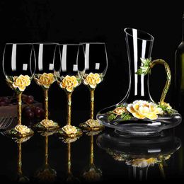 European-style Enamel Colour Wine Glass Decanter Creative Personality Home Wine Glass Champagne Glass Gift Cups 210326