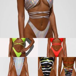 Bandage Bikini Neon Swimsuit Women Strings Swimwear Sexy Bathing Suit Shiny Biquini Brazilian Micro Swimsuit Sexy Bikini 2021X0523