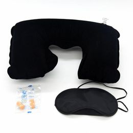 100sets Wholesale 3 in 1 Neck Pillow Car Aeroplane Travel Set Inflatable U-Shaped Soft Pillows Air Cushion Sleeping Eye Mask Eyeshade Earplugs