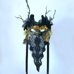 H3418 Black Veil Mask Women Stage Show Branches Masks Girl Halloween Venetian Carnival Masquerade Fashion Anonymous Accessories