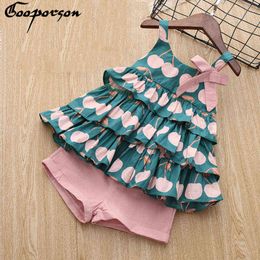 New Brand Girls Summer Clothes Set Cake Shirt And Pink Short Pants Cotton Lovely Cute Sets For Children And Kids Sundress G220310