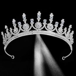 Luxury Silver Colour Crystal Flower Bridal Tiaras Cubic Zircon Crown Wedding Hair Accessories Rhinestone Pageant Diadem Headband Clips & Barr