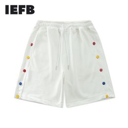 IEFB Summer Men's Running Sport Shorts Side Double Breasted Black White Drawstring Waist Causal Wide Shorts 9Y7390 210524