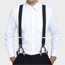 Mens Vintage Suspenders Heavy Duty Big and Tall Y Shape 6 Clips Adjustable Elastic Wedding Party Tuxedo Trouser Braces-Black