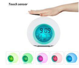 Mini Spherical Digital LED Wake Up Light 7 Colour Changing Alarm Clock Thermometer With Nature Sound Night Lights