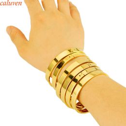 8mm/62mm 6pcs New Open Size Bangles for Women High Polished Simple Gold Colour Bangles Wedding Party Dubai Gold Jewellery Ethiopian Q0720