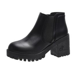 Boots Botas Women's Motorcycle Ankle Wedge Heel Platform Spring Black Leather Oxford Shoes 2022 Mujer