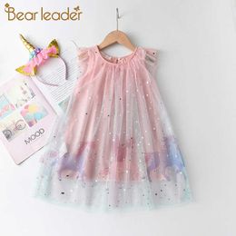 Bear Leader Girls Cartoon Pattern Dress Summer Kids Cute Princess Clothing Sleeveless Costumes Kids Casual Outfits 3-7 Years 210708