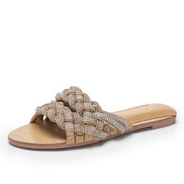 Senhoras de verão Senhoras Senhoras Weave Pu couro liso sapatos moda chinelos mulheres casual conforto sapato calçado feminino mais tamanho tyi568eu5