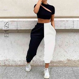 white Black high waist pants women jogger female sweat korean cargo streetwear 210521