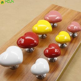 2 pcs Color heart-shaped ceramic handle modern simple wardrobe drawer cabinet door Chinese single hole furniture hardware