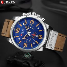 CURREN Men's Watches Top Brand Men Military Sport Wristwatch Male Leather Chronograph Quartz Clock Relogio Masculino 210517