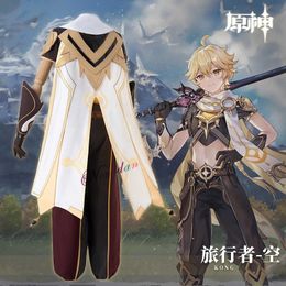 Genshin Impact Kong Cosplay Costume Shoes Wig Anime Game Halloween Sexy Men Traveler Aether Sora Outfit Y0913