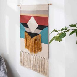 Tassel Bohemian Tapestry Macrame Woven Wall Hanging Handmade Knitting Tapestry Home Office Wall Decoration Tapestry Wall Hanging 210609