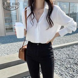 Kadın Gömlek Klasik Şifon Bluz Kadın Artı Boyutu Gevşek Uzun Kollu Gömlek Kadınlar Giysi Tops Blusas Basit Stil 6830 210527