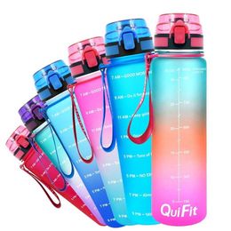 flip flops bottle UK - Quifit 1L 32oz Leakproof Tritran A Free Water Bottle with Motivational Time Marker Flip-Flop to Ensure Drink Enough Daily 211103