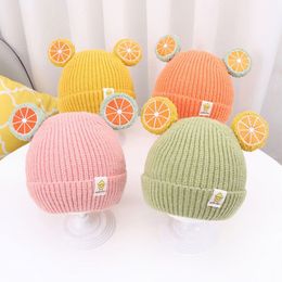 Autumn Winter Warm Knitted Baby Hat Fruit Embroidery Kid Toddler Beanies Cap Soft Ear Protection Crochet Newborn Girl Boy Bonnet