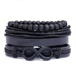 2022 New Fashion Punk Vintage Charm Bracelet Set 4 pcs/set Multilayer Braided Handmade Rope Wrap Men Bracelets & Bangles