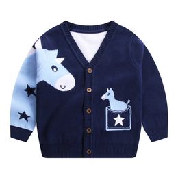 2021 Autumn and Winter Baby Boy Sweater Cardigan New V-neck Cartoon Pony Children's Knitted Coat Toddler Boys Sweaters Y1024