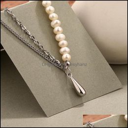 Necklaces & Pendants Chains Amaiyllis 925 Sterling Sier Minimalist Stitching Clavicle Necklace Vintage Niche Water Freshwater Pearl Jewellery