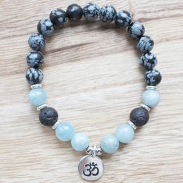 MG1328 New Design Snowflake Obsidian Jasper Bracelet Natural Lava Stone Energy Bracelet Meditation Healing Crystals Jewelry