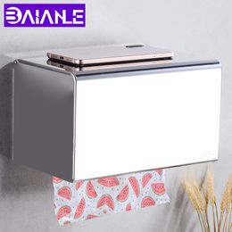 Toilet Paper Holder Cover Waterproof Bathroom Tissue Roll Paper Holder Box Stainless Steel Paper Towel Holder Rack Wall Mounted 210320