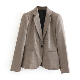 BLSQR Vintage Single Button Plaid Women Blazer Pockets Jackets Female Retro Suits Coat Feminino Blazers Outerwear High Quality 210430