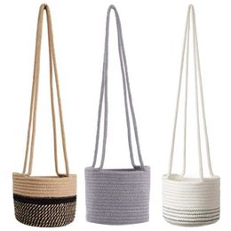 Hanging Planter Woven Plant Basket Jute Cotton Cord Flower Pot Indoor Plant Hangers Modern Storage Organiser Home Decor 210615