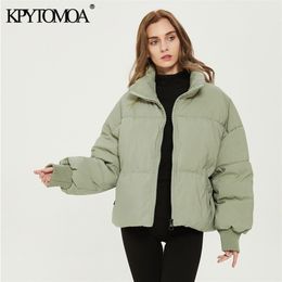 KPYTOMOA Women Fashion Parkas Thick Warm Loose Padded Jacket Coat Vintage Long Sleeve Pockets Female Outerwear Chic Tops 211008
