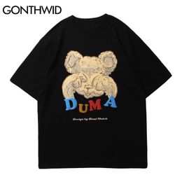 Tees Shirt Streetwear Harajuku Hip Hop Men Cute Bear Head Print Short Sleeve T-Shirts Casual Cotton Loose Tshirts Tops 210602