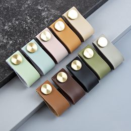 Wardrobe Handle Cowhide Leather Copper Nail Holder Drawer Door Collision Avoidance Hand Pull Multi Colour