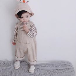 Spring Autumn Korean style baby boys girls fashion corduroy loose overalls infant kids casual all-match suspender trousers 210708