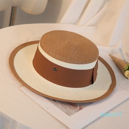 designer Patchwork British Straw Caps All Match Style Beach Hats Small Fragrance Flat Top Wide Brim Hats