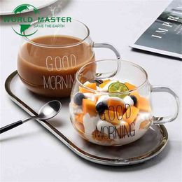 Visual Touch Good Morning Transparent Creative Glass Cup With Handle Tumbler Mug Glassware Coffee Tea Cups Milk Beer Soup Wine 210804