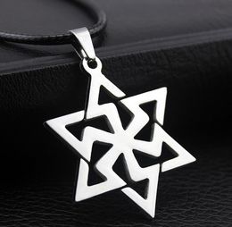 Fashion men and women stainless steel personality Hexagram Pendant titanium Jewelry Free choice bead Necklace Leather rope Cross chain