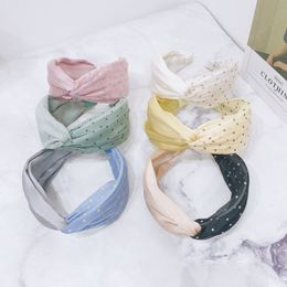 Fashion Women Headband Wide Side Fresh Turban Adult Net yarn Point Patchwork Headwear Hair Accessories Summer