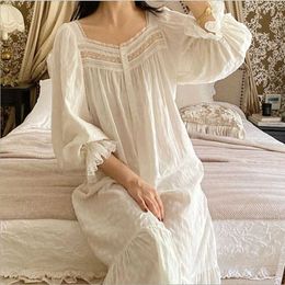 Princess Vintage White Colour Full Sleeves Nightgowns Women Autumn Pure Cotton Long Night Dress Girls Sweet Soft Home 210924