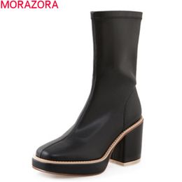 MORAZORA Big size 33-43 autumn winter boots thick high heels square toe women boots high quality ankle boots for woman 210506