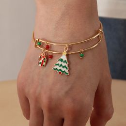 Trendy Christmas Gift Socks Xmas Tree Snowflake Pendant Charm Double Layer Christmas Bracelet For Women Girl Fashion Jewellery