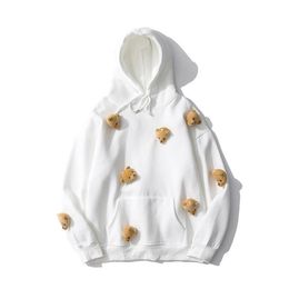 Cute Bear Doll Loose Hoodies Kawaii Sweatshirt Spring Winter Female Casual Oversized Harajuku Pullover Couple Lover Clothes Chic 210809