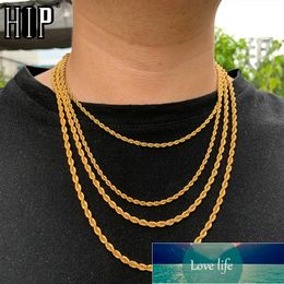 mens rope chain necklaces UK - HIP Hop Width 3mm 4mm 5mm Rope Chain Necklace Twisted Gold Silver Color 316L Stainless Steel Necklaces For Women Men Jewelry