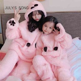 JULY'S SONG Flannel Cartoon Women Pyjamas Set Autumn Winter Thick Warm Boy Coral Fleece Parent-child Sleepwear Homewear 210809